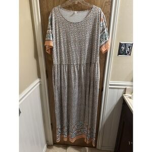 Kancystore Women's Floral Orange White Peplum Maxi Dress Size 4X Boho Festival